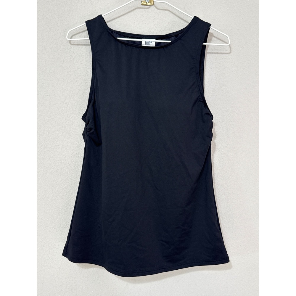 Lands End Swim Tank Women 8L Black High Neck Shelf Bra Long Swim Shirt